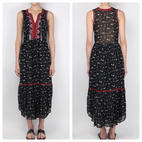 ULLA JOHNSON Leena Silk Embroidered Floral
Printed Midi Boho Dress, Black Size 4 - Picture 1 of 12